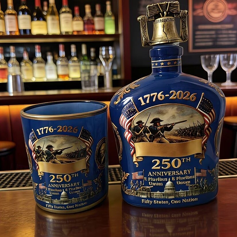 “We the People” Patriotic Independence Day Gift Set: 250th Anniversary of the United States of America Bottle and Glass Set