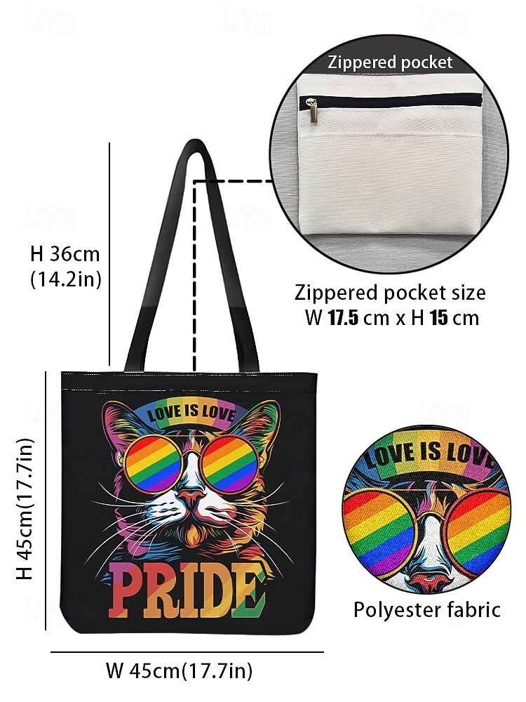 Love Is Love Pride Rainbow Cat Print Canvas Tote Bag