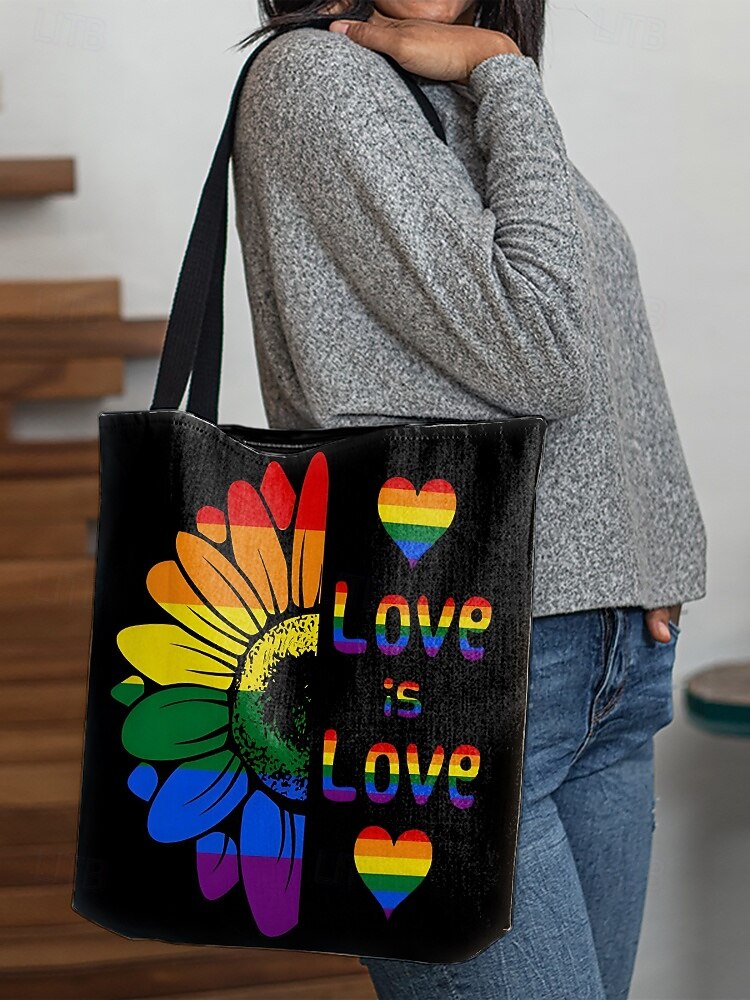 Love Is Love Pride Rainbow Cat Print Canvas Tote Bag