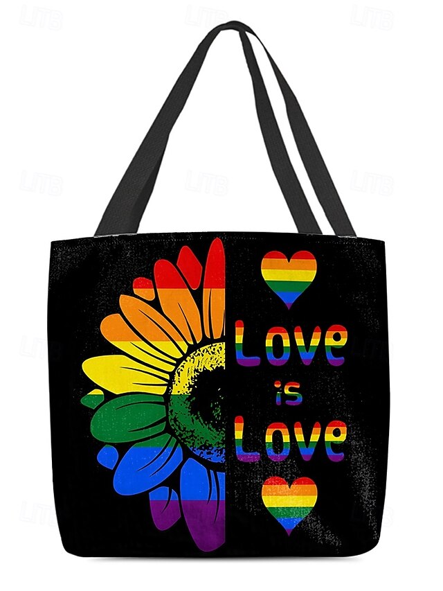 Love Is Love Pride Rainbow Cat Print Canvas Tote Bag