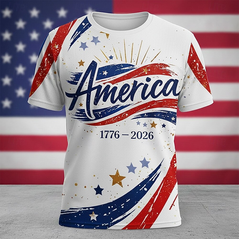 Vintage Splash Flag Graphic USA 250th Anniversary Casual T-Shirt