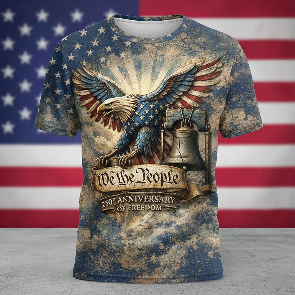 Vintage Splash Flag Graphic USA 250th Anniversary Casual T-Shirt