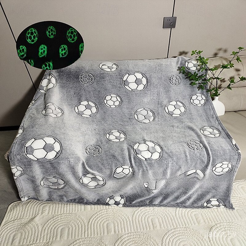 Glow In The Dark Soccer Print Flannel Fleece Throw Blanket