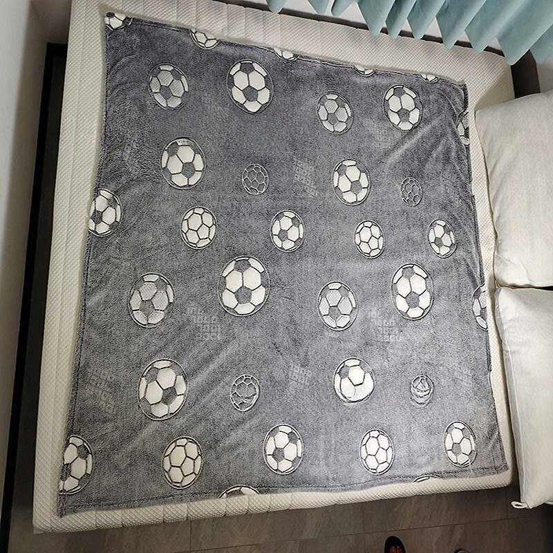 Glow In The Dark Soccer Print Flannel Fleece Throw Blanket
