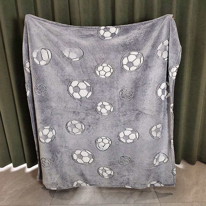 Glow In The Dark Soccer Print Flannel Fleece Throw Blanket