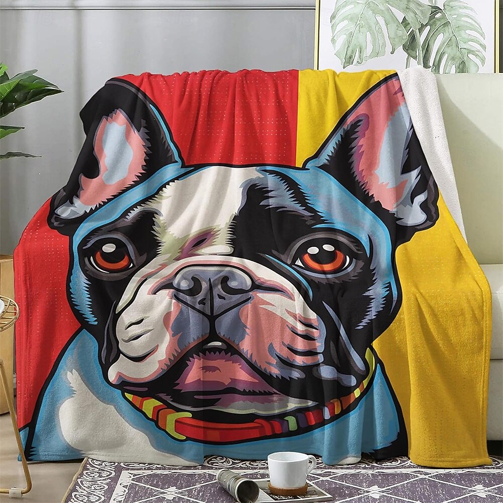 Pop Art French Bulldog Print Soft Fleece Sofa Throw Blanket