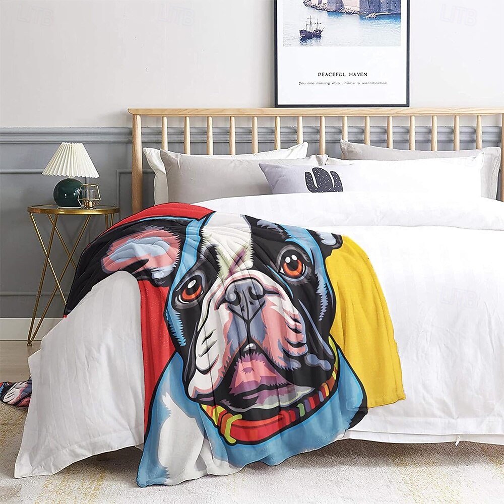 Pop Art French Bulldog Print Soft Fleece Sofa Throw Blanket