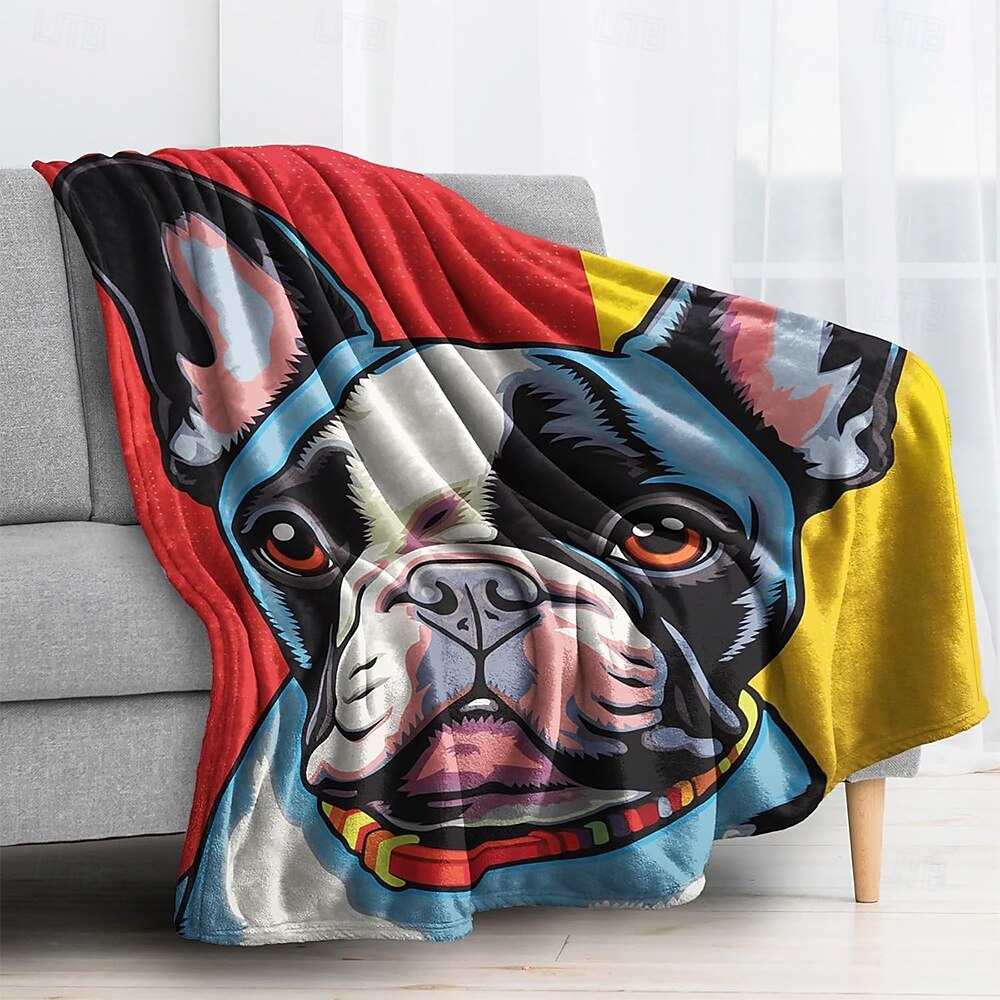Pop Art French Bulldog Print Soft Fleece Sofa Throw Blanket