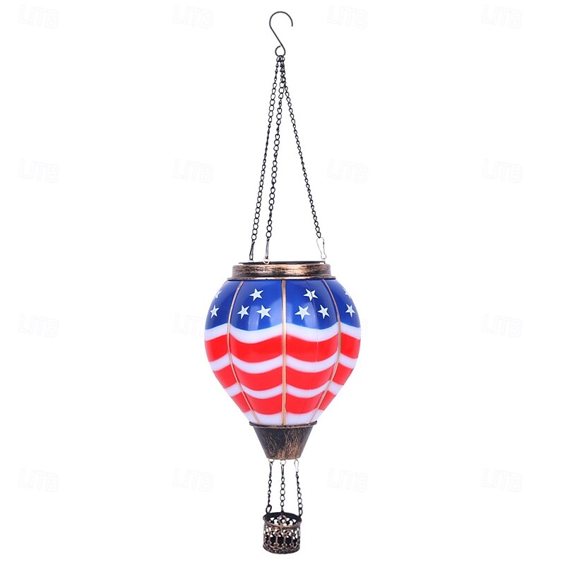 Patriotic-themed hot air balloon solar-powered Fourth of July lanterns, perfect for festive decorations in gardens, yards, and patios
