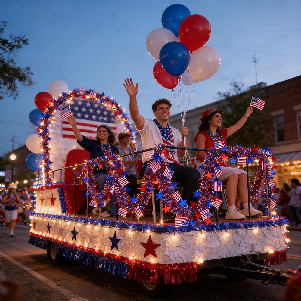 250th Anniversary of U.S. Independence Day LED String Lights with Patriotic Stars and Flags.