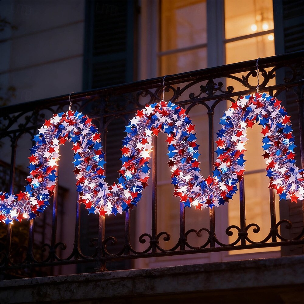 250th Anniversary of U.S. Independence Day LED String Lights with Patriotic Stars and Flags.