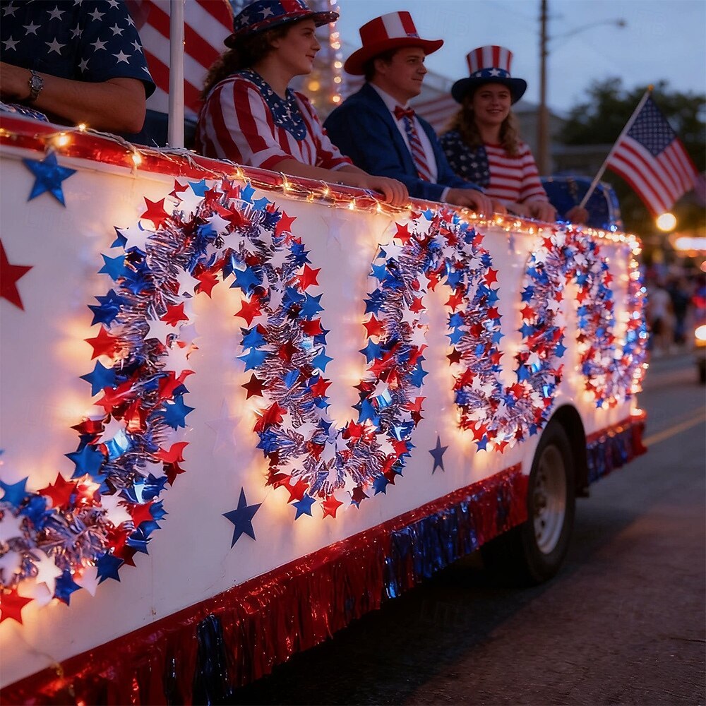 250th Anniversary of U.S. Independence Day LED String Lights with Patriotic Stars and Flags.