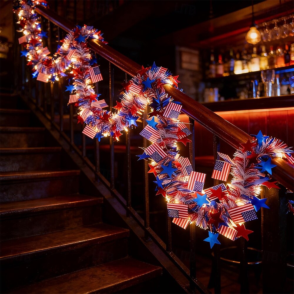 250th Anniversary of U.S. Independence Day LED String Lights with Patriotic Stars and Flags.