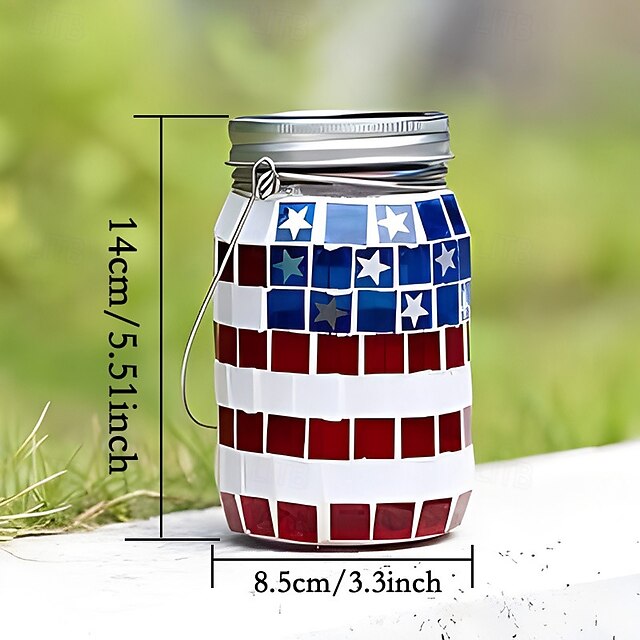 2 Commemorative Solar-Powered Waterproof American Flag Mosaic Glass Jar Lamps for the 250th Anniversary of the United States
