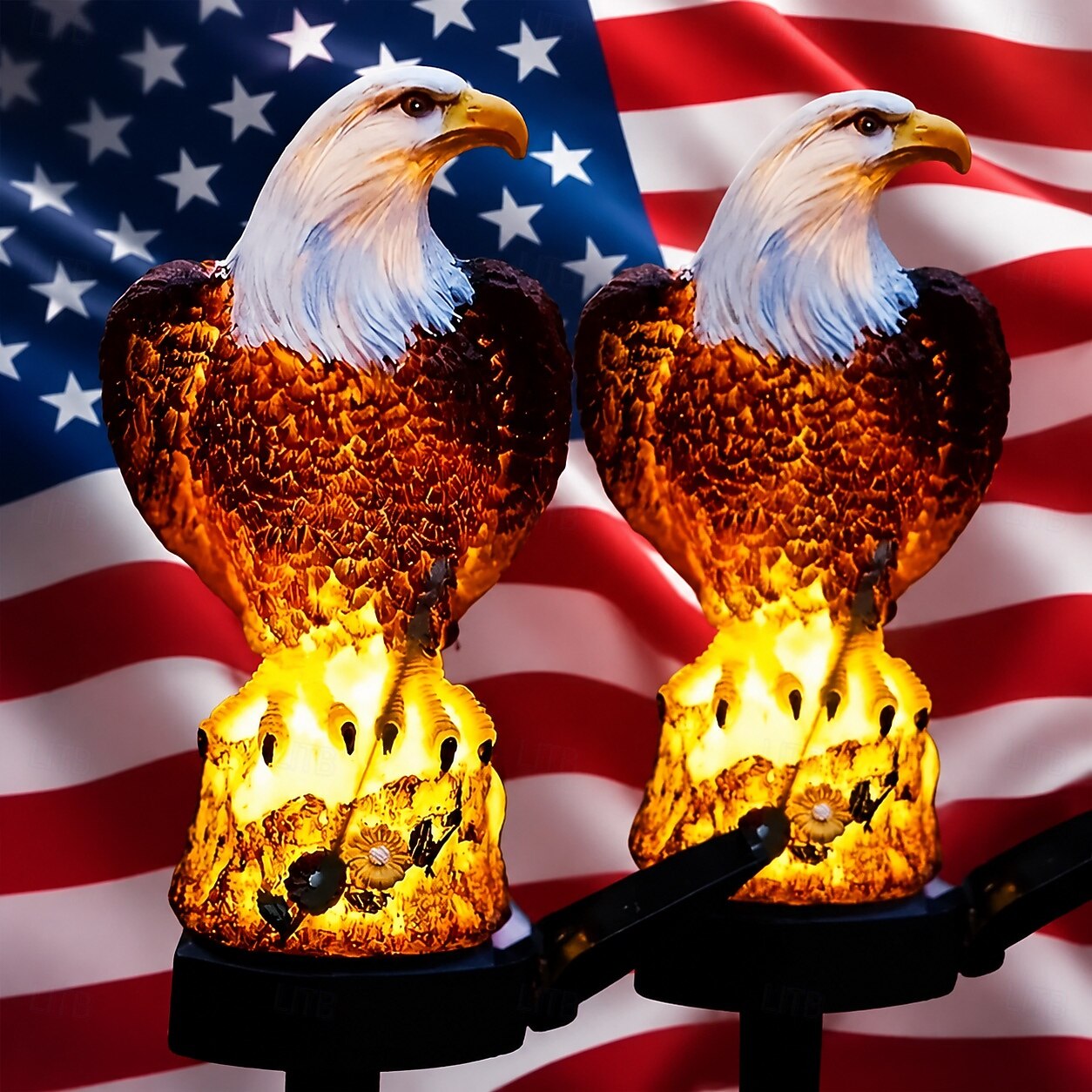 2 Pcs U.S. 250th Anniversary 4th of July Outdoor Solar Waterproof Eagle Garden Stake Lights