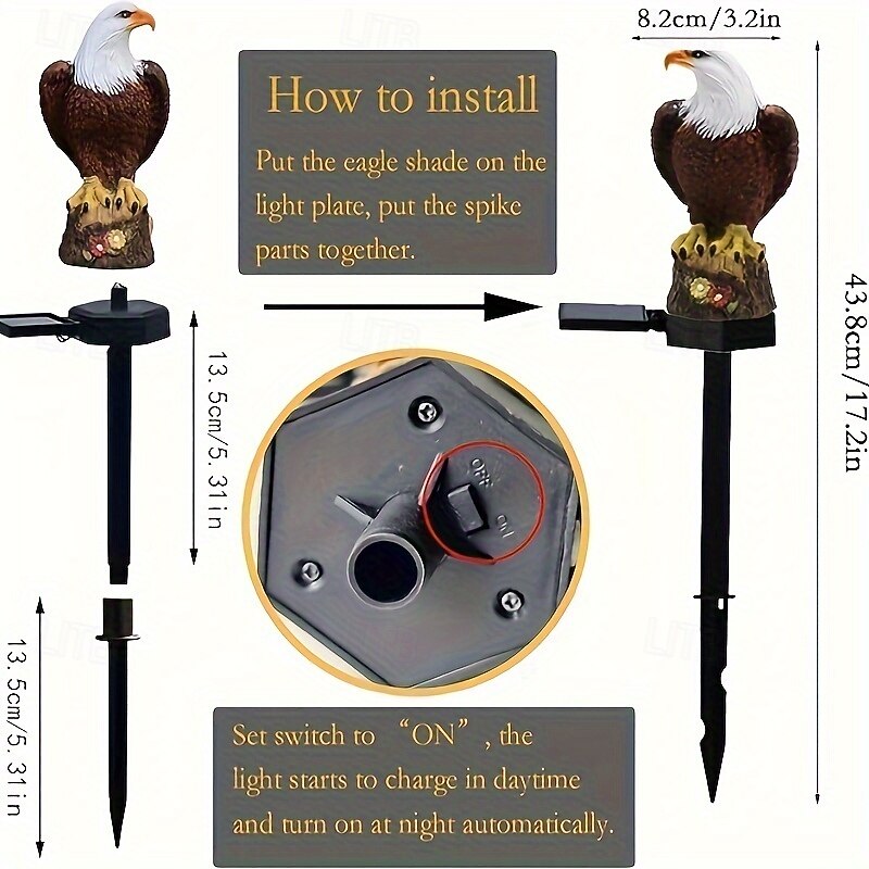 2 Pcs U.S. 250th Anniversary 4th of July Outdoor Solar Waterproof Eagle Garden Stake Lights
