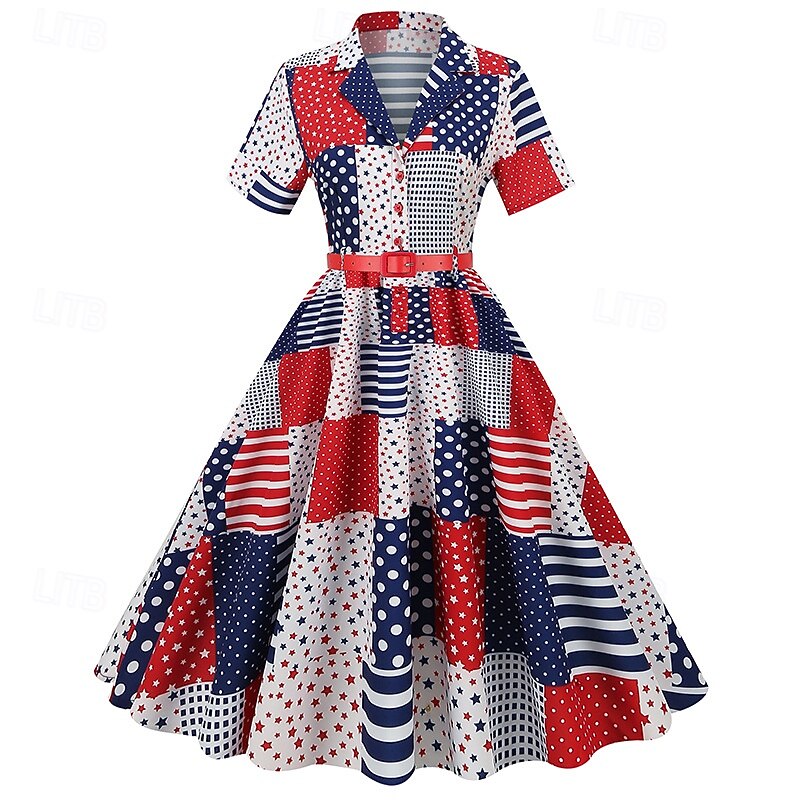 250th Anniversary of the United States Commemorative Edition: 1950s-Style Retro Midi Dress