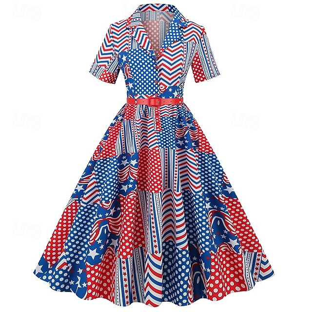 250th Anniversary of the United States Commemorative Edition: 1950s-Style Retro Midi Dress