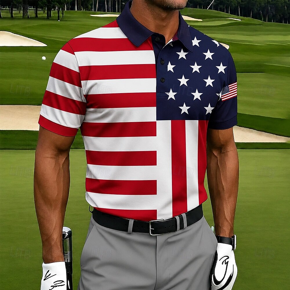 Patriotic Men's Polo Shirt—1776–2026 Distressed American Flag Print, Breathable and Quick-Dry Golf Short-Sleeve Shirt