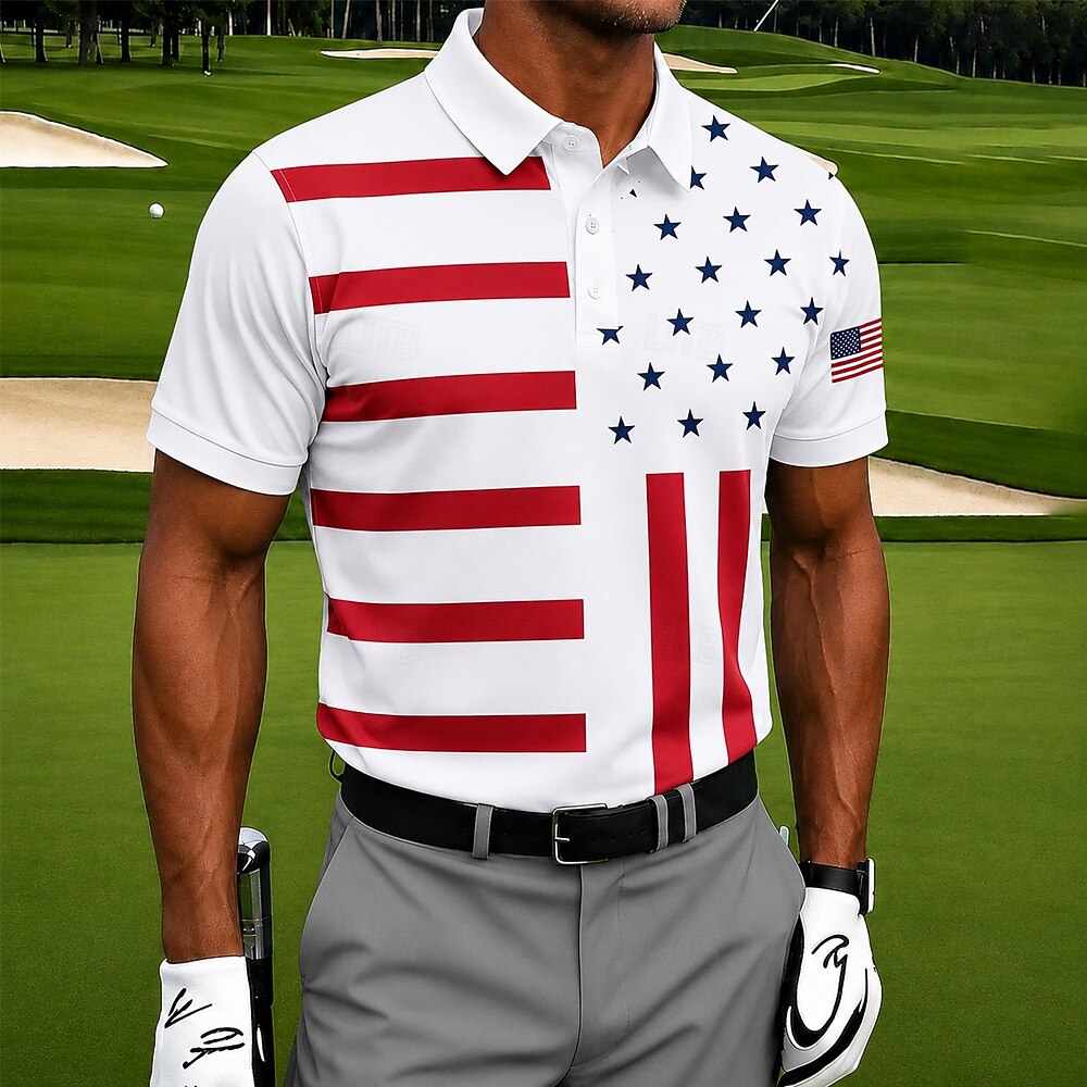 Patriotic Men's Polo Shirt—1776–2026 Distressed American Flag Print, Breathable and Quick-Dry Golf Short-Sleeve Shirt