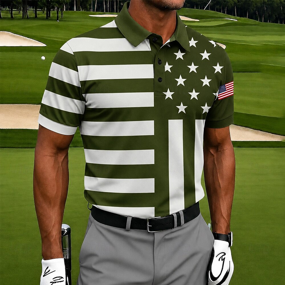 Patriotic Men's Polo Shirt—1776–2026 Distressed American Flag Print, Breathable and Quick-Dry Golf Short-Sleeve Shirt