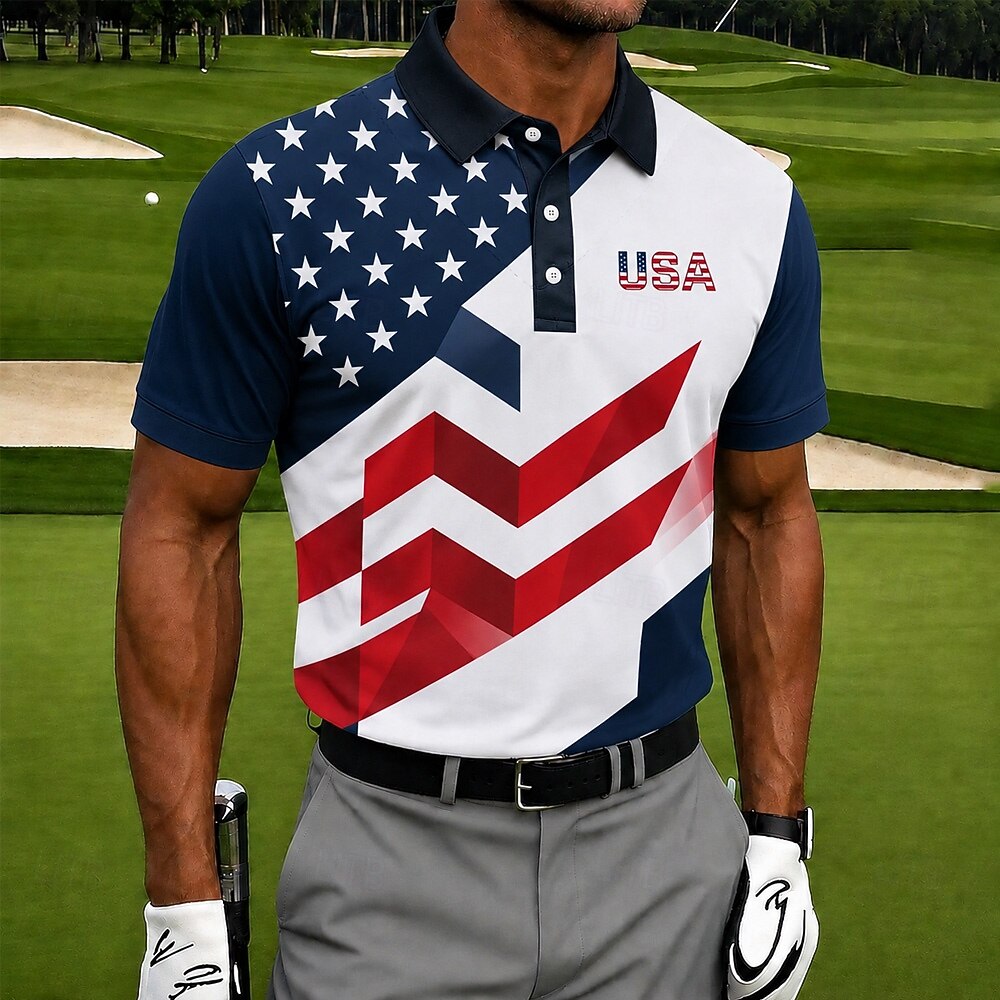Patriotic Men's Polo Shirt—1776–2026 Distressed American Flag Print, Breathable and Quick-Dry Golf Short-Sleeve Shirt
