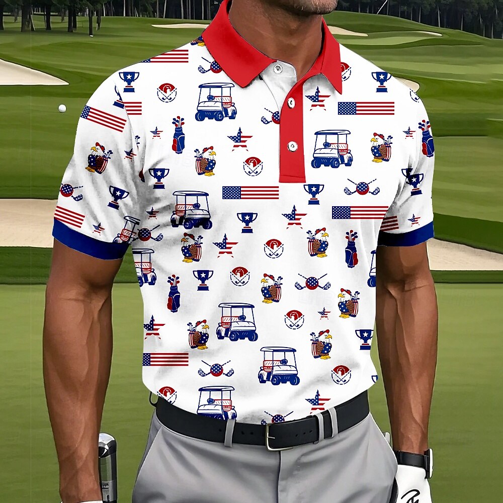 USA 250th Anniversary Golf Polo Shirt – Vintage Eagle & American Flag Print, Patriotic Quick Dry Short Sleeve Top