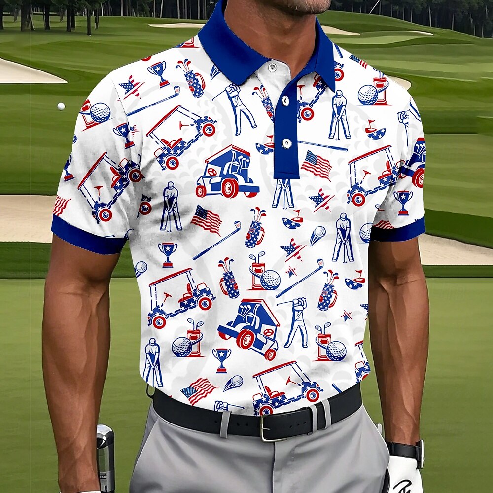 USA 250th Anniversary Golf Polo Shirt – Vintage Eagle & American Flag Print, Patriotic Quick Dry Short Sleeve Top