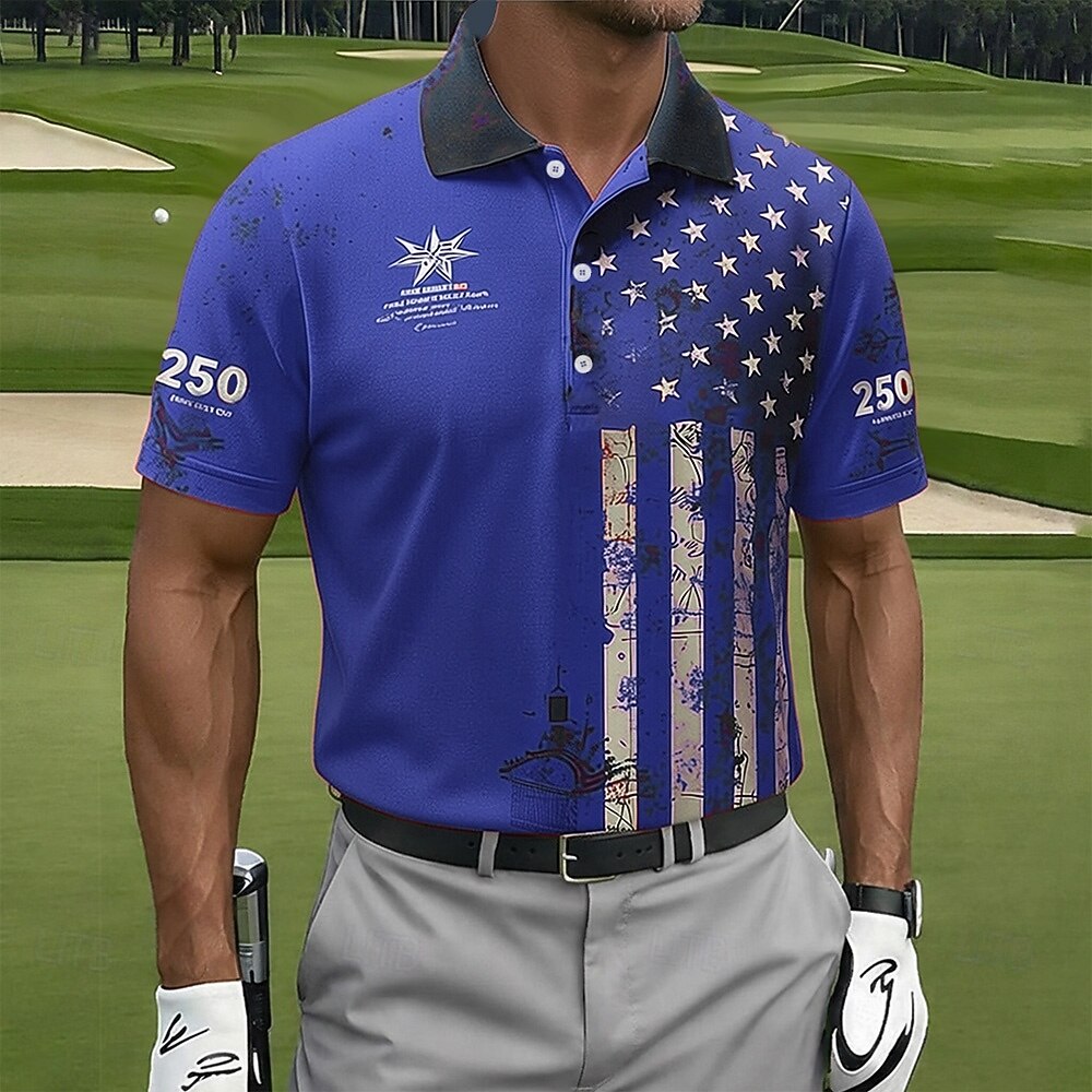 USA 250th Anniversary Golf Polo Shirt – Vintage Eagle & American Flag Print, Patriotic Quick Dry Short Sleeve Top