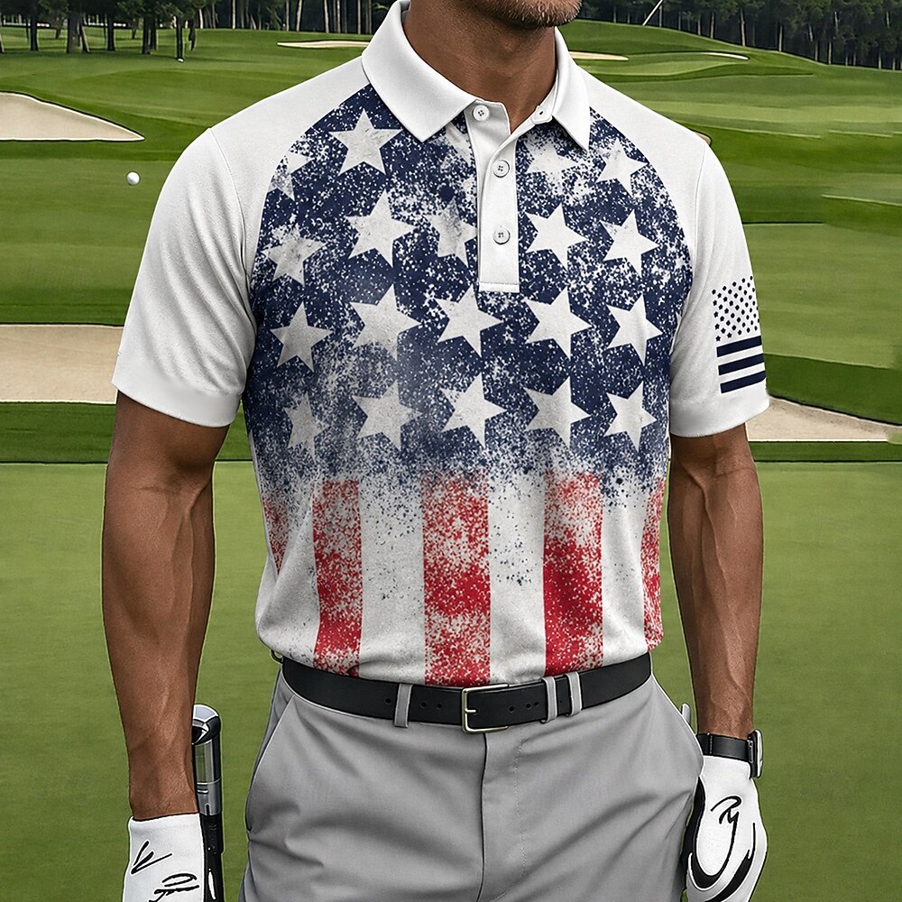 USA 250th Anniversary Golf Polo Shirt – Vintage Eagle & American Flag Print, Patriotic Quick Dry Short Sleeve Top