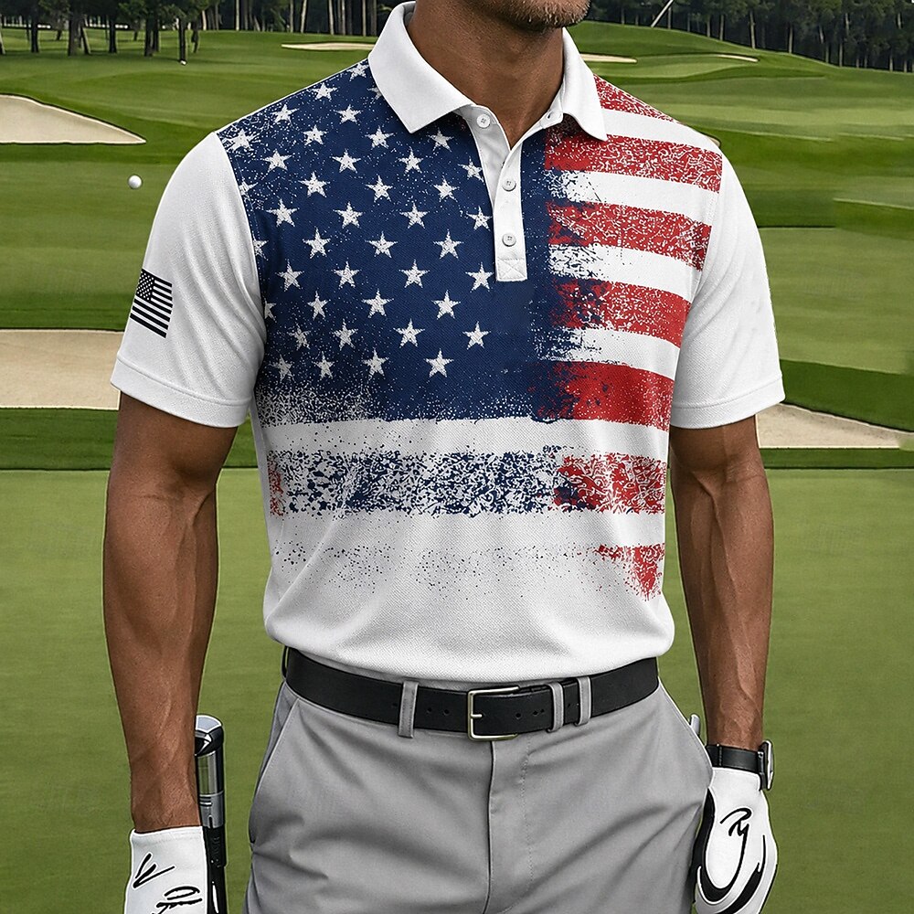USA 250th Anniversary Golf Polo Shirt – Vintage Eagle & American Flag Print, Patriotic Quick Dry Short Sleeve Top