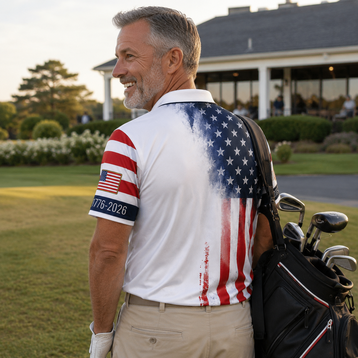 USA 250th Anniversary Golf Polo Shirt – Split Star & Stripe American Flag Print with Eagle Crest, Patriotic Quick Dry Short Sleeve Top