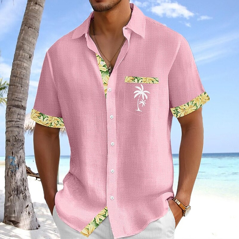 [Copy]Cargks®Hawaii Basic Textured Floral Print Men's Button-Down Short-Sleeve Shirt Big & Tall
