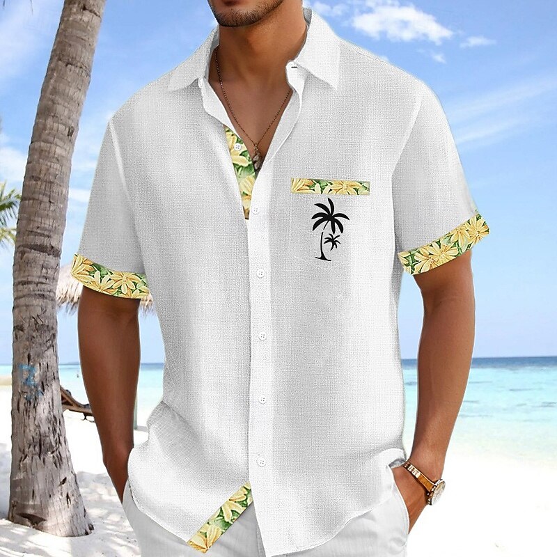 [Copy]Cargks®Hawaii Basic Textured Floral Print Men's Button-Down Short-Sleeve Shirt Big & Tall