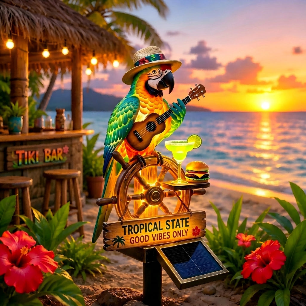 Tropical-style parrot solar lights, Tiki bar outdoor garden decor