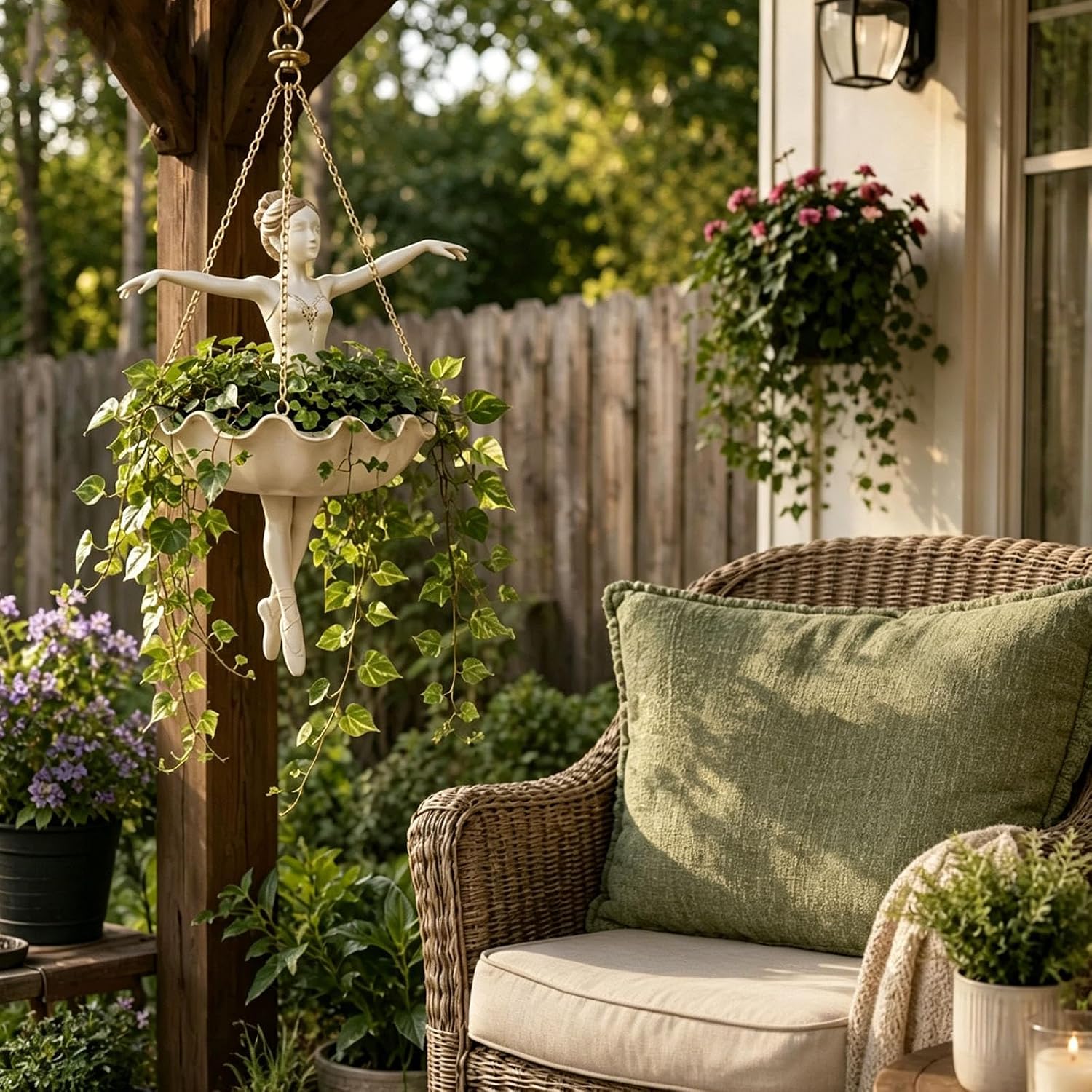 Ballerina Hanging Planters: Resin planters shaped like ballerinas, with chains, suitable for indoor and outdoor decoration