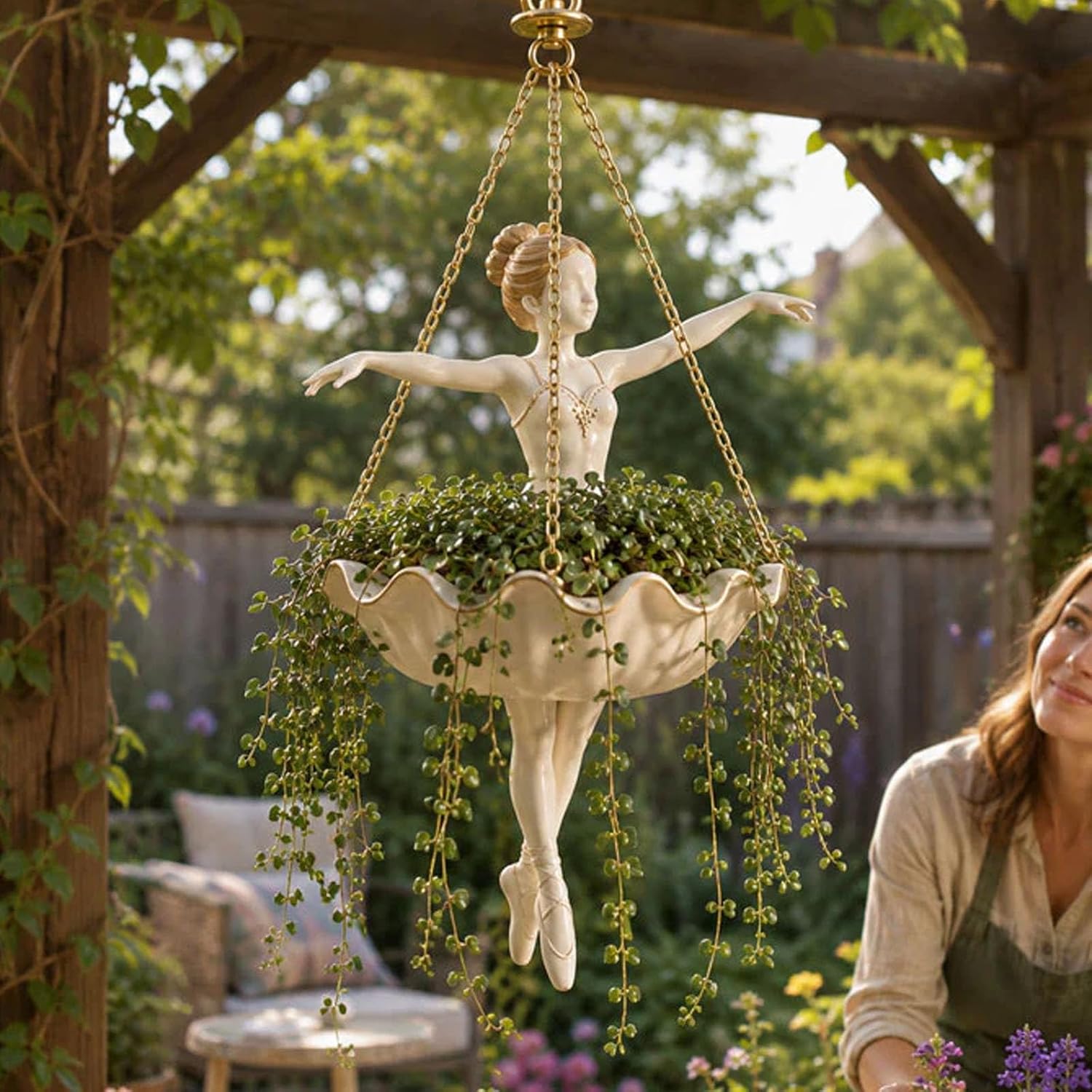 Ballerina Hanging Planters: Resin planters shaped like ballerinas, with chains, suitable for indoor and outdoor decoration