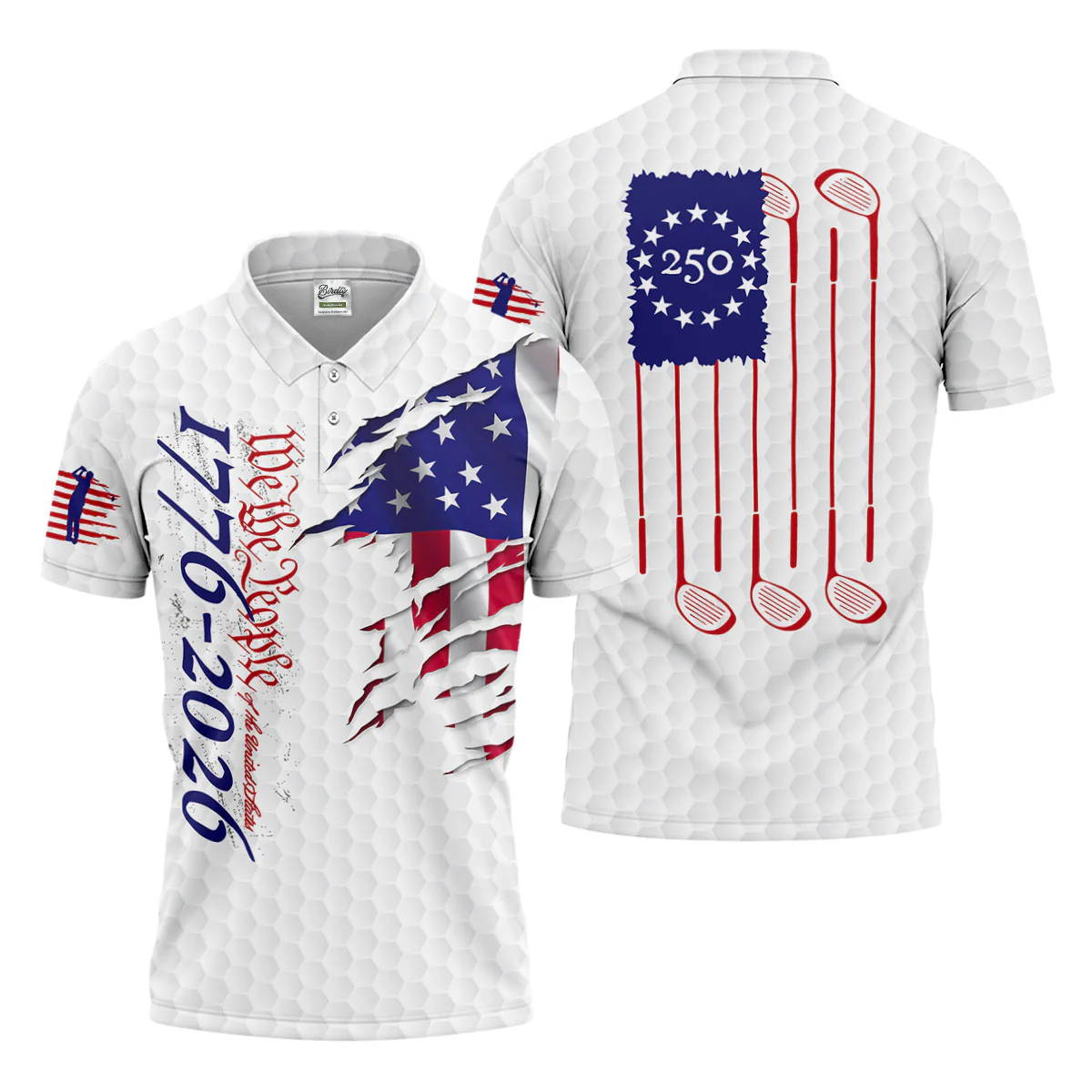 Men’s USA 250th Anniversary Golf Polo Shirt – We The People American Flag Performance Top