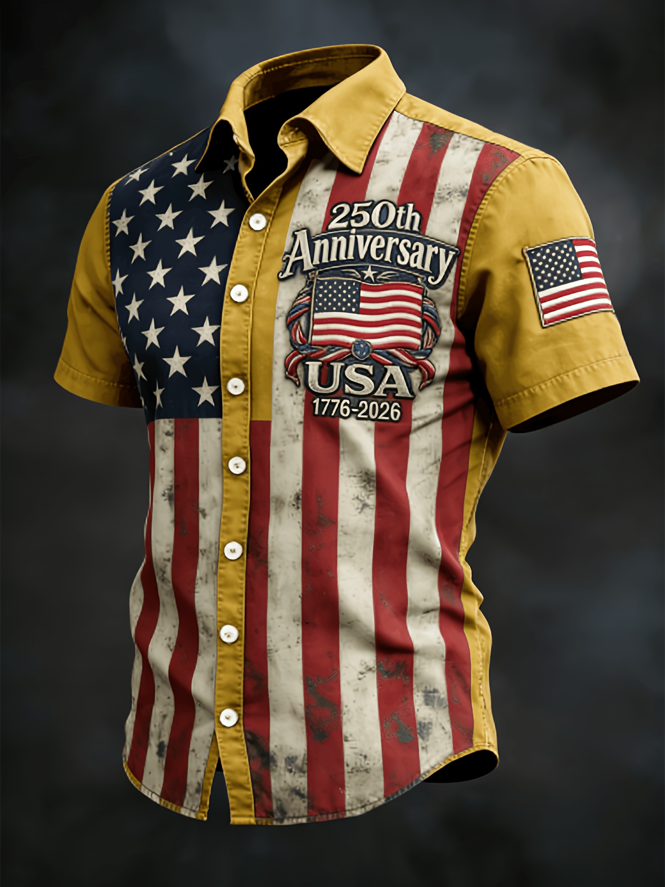 Retro American Flag 1776-2026 Hawaiian Shirt – Gradient Star & Stripe Design with Anniversary Text, Beach Vacation Casual Top