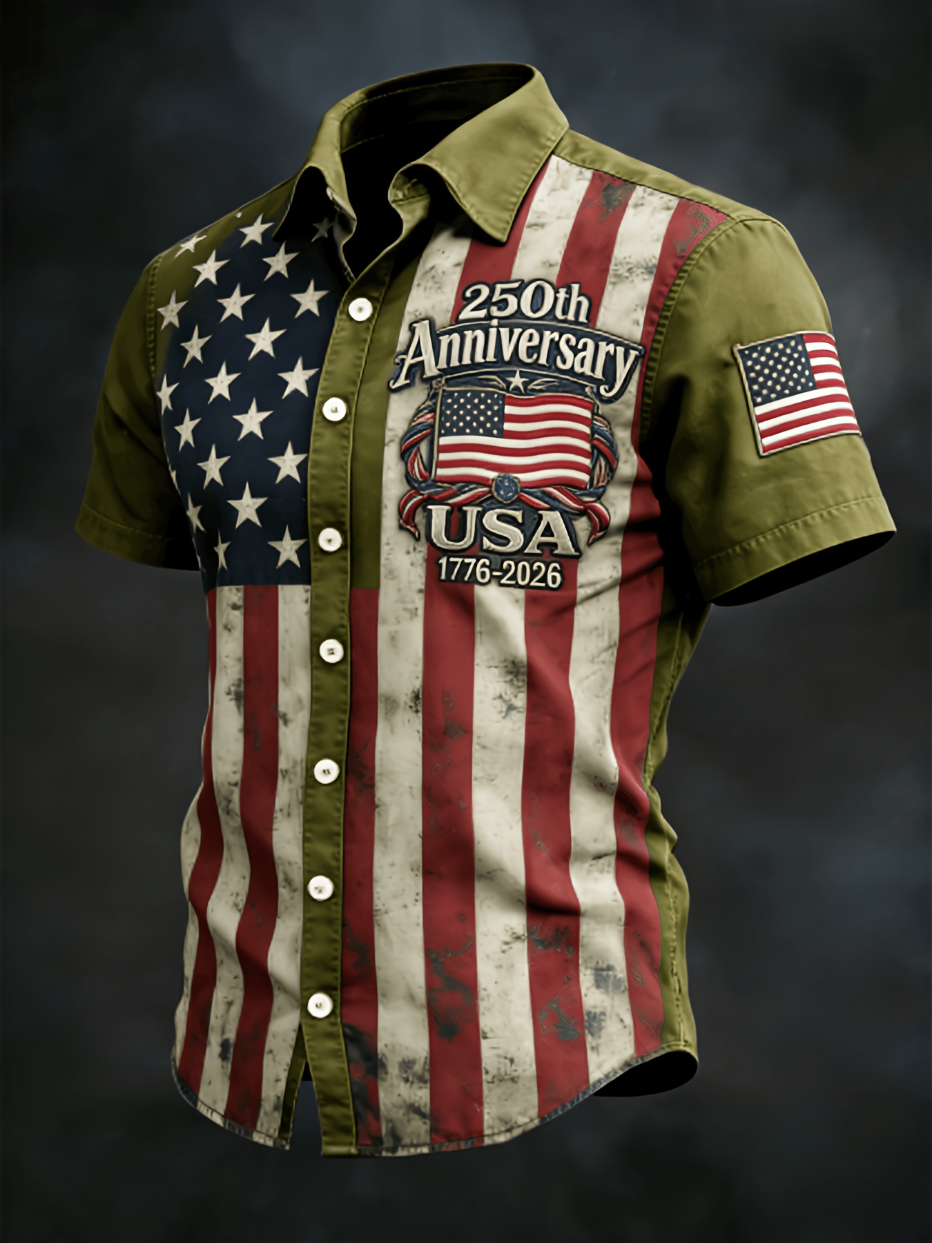 Retro American Flag 1776-2026 Hawaiian Shirt – Gradient Star & Stripe Design with Anniversary Text, Beach Vacation Casual Top
