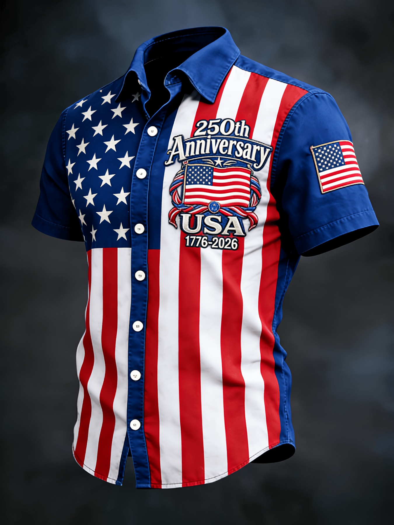 Retro American Flag 1776-2026 Hawaiian Shirt – Gradient Star & Stripe Design with Anniversary Text, Beach Vacation Casual Top