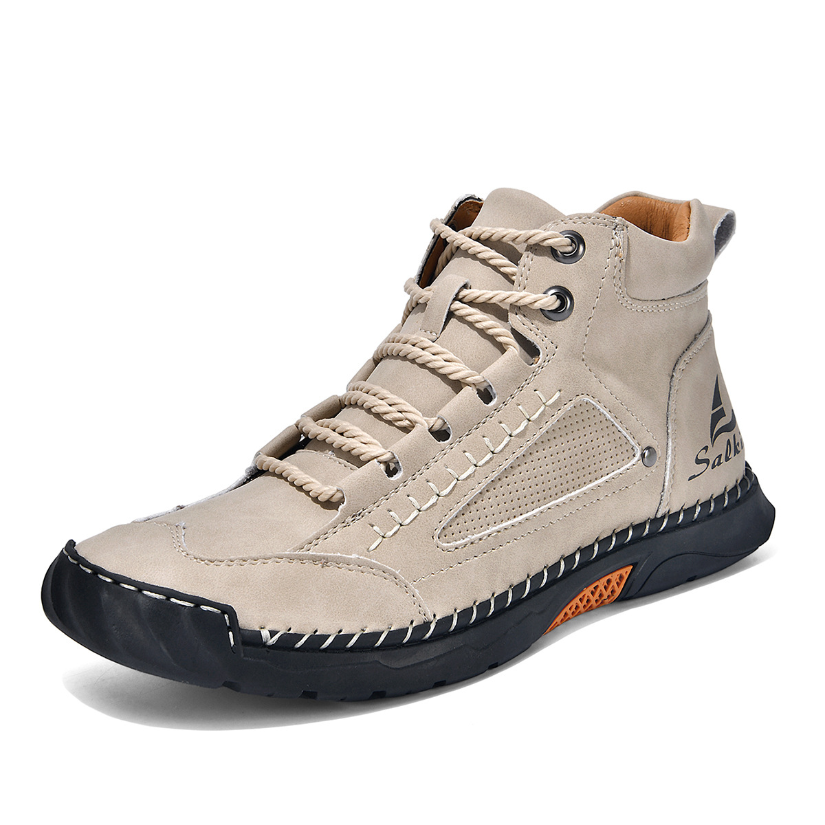 Men's Brown Comfort Leather Boots – Comfortable Non-Slip Walking Shoes for Daily Outdoor Activities