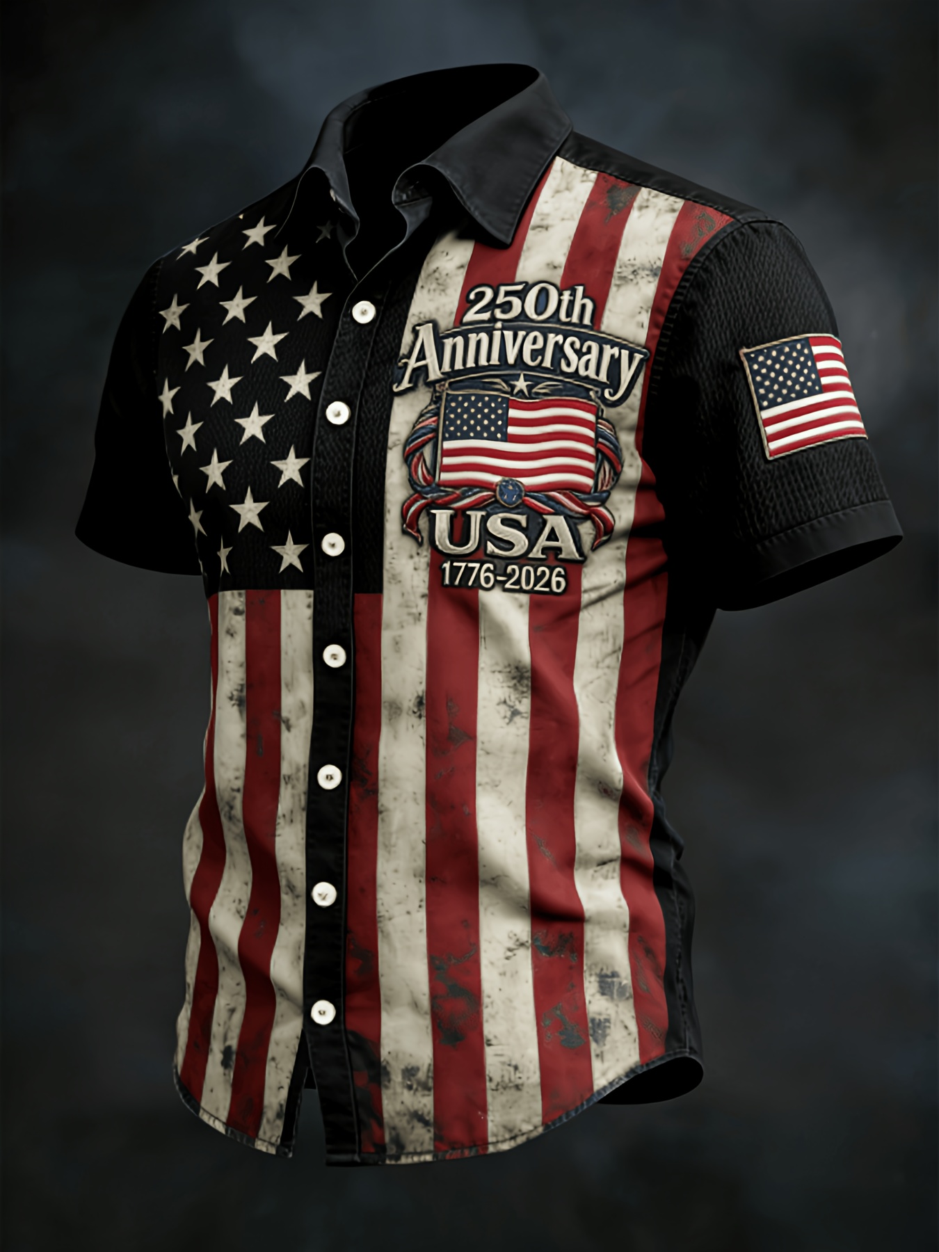 Retro American Flag 1776-2026 Hawaiian Shirt – Gradient Star & Stripe Design with Anniversary Text, Beach Vacation Casual Top
