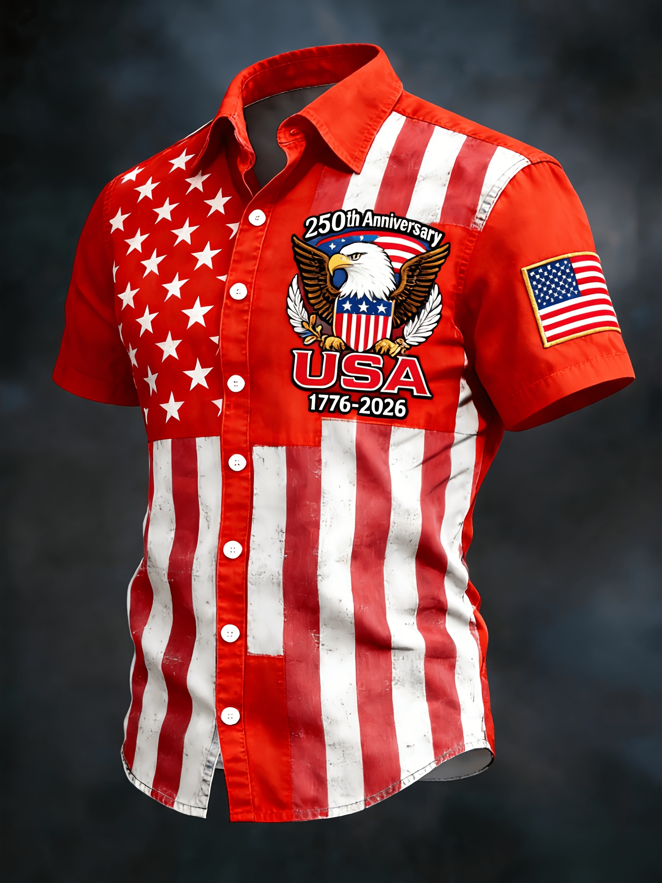 Retro Star & Stripe USA Eagle Hawaiian Shirt – Distressed Denim Flag Design with 1776-2026 Patch, Beach Vacation Top