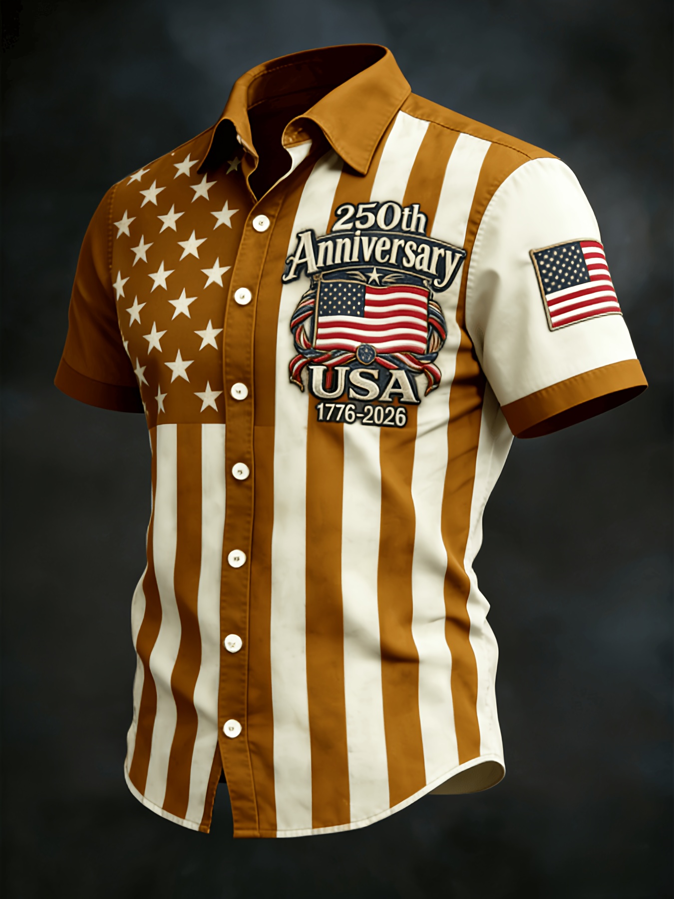 Retro American Flag 1776-2026 Hawaiian Shirt – Gradient Star & Stripe Design with Anniversary Text, Beach Vacation Casual Top