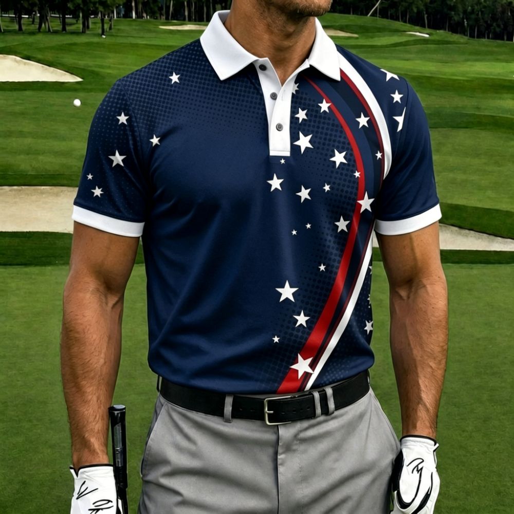 Men's American Flag Polo Shirt commemorating the 250th anniversary of U.S. Independence on July 4, 2026