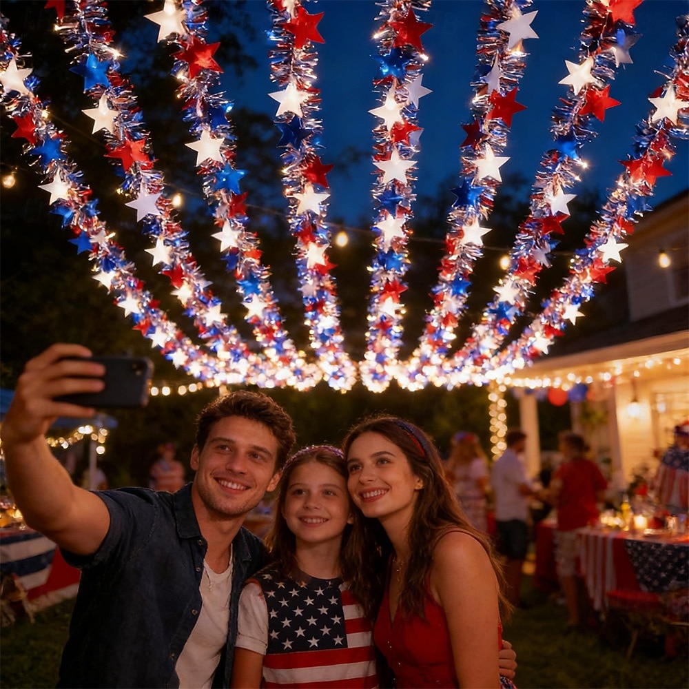 Fourth of July U.S. 250th Anniversary 6M 40 LED Patriotic Star & Flag String Lights, Red White Blue LED Strip, AAA Battery Powered, Steady & Blinking Modes, Indoor Outdoor Party Decor 2026 - $14.49 &ndash;P7