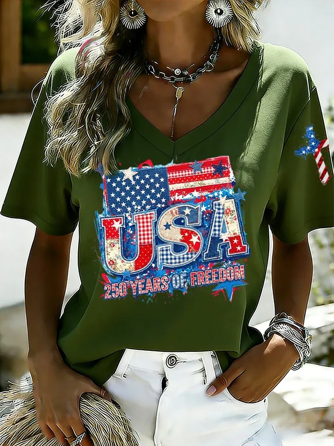 Women's USA 250th Anniversary "Years of Freedom" V-Neck T-Shirt