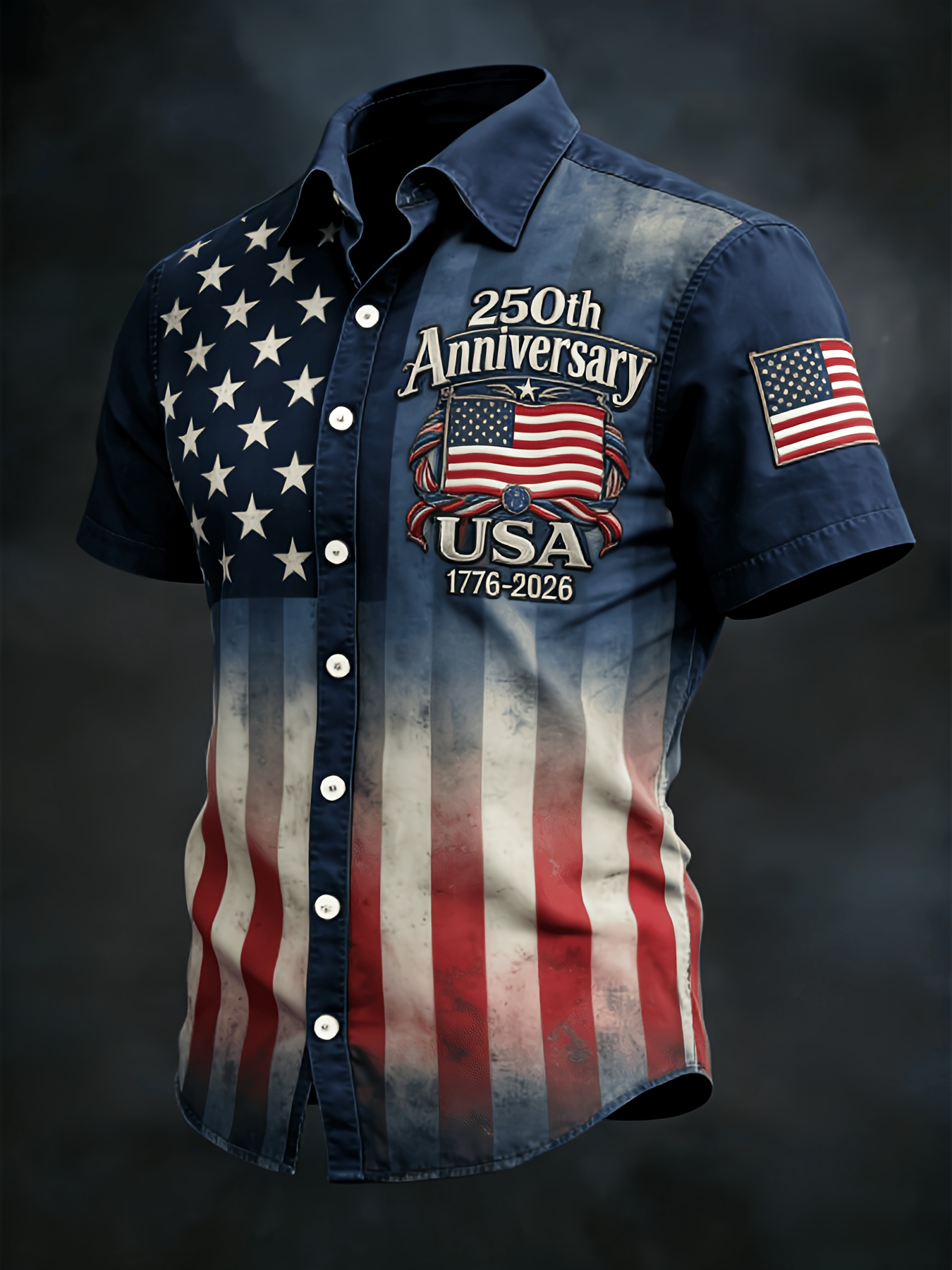Retro American Flag 1776-2026 Hawaiian Shirt – Gradient Star & Stripe Design with Anniversary Text, Beach Vacation Casual Top