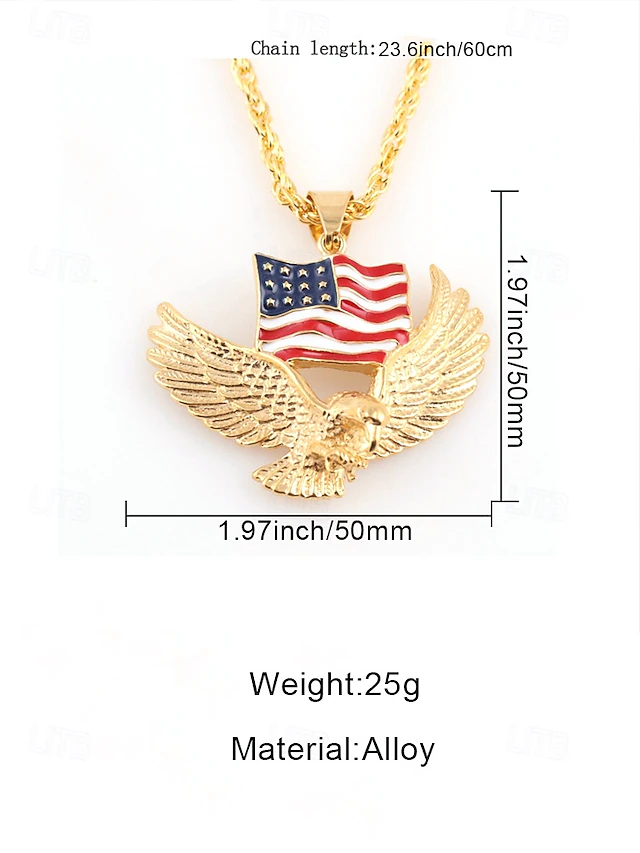American Flag Eagle Pendant Necklace – Gold/Silver Plated Patriotic Jewelry, USA Pride Waving Flag & Bald Eagle